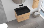 CERANO - Kúpeľňová skrinka Velora - dub medový, úchytka chróm + umývadlo z lit. mramoru Vita - čierna matná - 70x63x46,5 CER-8050BD84047