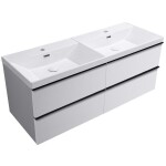 CERANO - Kúpeľňová skrinka Velora - biela matná, úchytka čierna - keramické dvojumývadlo Viano - 121,5x67,5x46,5 CER-305728
