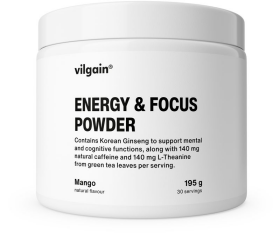 Vilgain Energy & Focus Powder – 3× mango 195 g