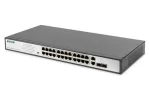 Digitus 24- Port PoE+ čierna / Switch / Nespravovaný / 10/100 / PoE+ 370W / 2x SFP combo (DN-95343)