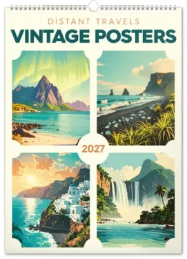 NOTIQUE Kalendár Vintage plagáty - ďaleké kraje 2027 / Nástenný kalendár / 33 x 46 cm