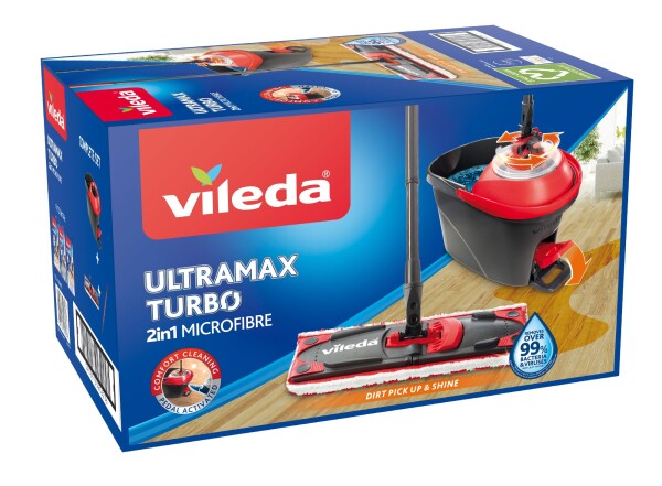 Vileda Ultramat Turbo mop + vedro / žmýkanie pomocou pedálu / sklon v uhle 180 ° (158632-V)