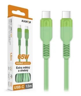 Aligator Dátový kábel SoftPastels 3A 65W / USB-C / USB-C / zelený (DATKP74)