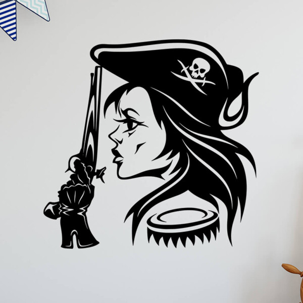 Veselá Stena Samolepka Hlava Pirátky Farba: černá, Veľkosť: 60 x 60 cm