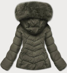 Krátka dámska zimná bunda v khaki farbe (TY043-29) odstíny zelené XL (42)