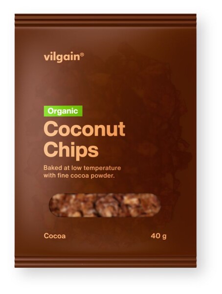 Vilgain Kokosové chipsy BIO – kakao 40 g