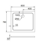 H K - THOR Sprchová vanička z liateho mramoru, obdĺžnik, 80x76x3 cm SE-THOR-8076