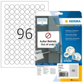 Herma Etikety okrúhle biele 20 mm / Etikety / papier, snímateľné / 25 listov / 2400 ks (4386)