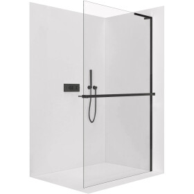 CERANO - Sprchová zástena Walk-in Onyx L-pravá vzpera - 8 mm + polička/držiak na uteráky - čierna matná, transparentné sklo - 110x200 CER-8050BD997