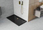 MEXEN/S - Flat sprchová vanička obdĺžniková slim 130 x 70, čierna + zlatý sifón 40707013G