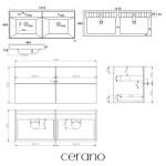 CERANO - Kúpeľňová skrinka Velora - biela matná, úchytka chróm - keramické dvojumývadlo Viano - 121,5x67,5x46,5 CER-381640