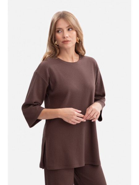 B301 Rebrovaný pletený top - hnedý EU L