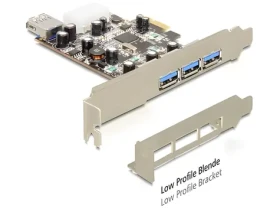 DeLock / Rozširujúca karta USB / PCIe x1 / 3x USB-A ext. + 1x USB-A int. / USB 3.2 Gen 1 / Low Profile (89281)
