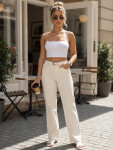 Dámske džínsy s opaskom a širokými nohavicami béžovej farby FashionStreet UY3063 M