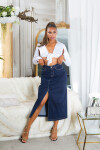 Sexy Highwaist Dark Denim Maxiskirt with Slit denimblue