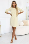 217-12 NEVA Dámske trapézové šaty so zaväzovaním na rukávoch - pastelovo žlté XL
