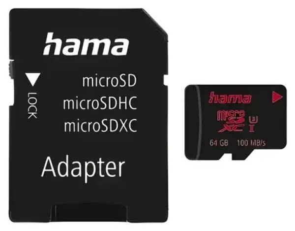 HAMA microSDXC 64 GB čierna / Pamäťová karta / UHS-I U3 / V30 / 80 MB/s / +adaptér