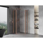 MEXEN/S - Mist L sprchový kút štvrťkruh, krídlové 80 x 80, transparent, meď kartáčovaná 8A32L-080-080-65-00