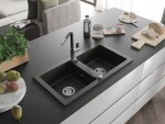 MEXEN/S MEXEN/S - Mario granitový drez 2-bowl vrátane batérie Flora, čierna/zlatá metalik 6504-75-670401-07