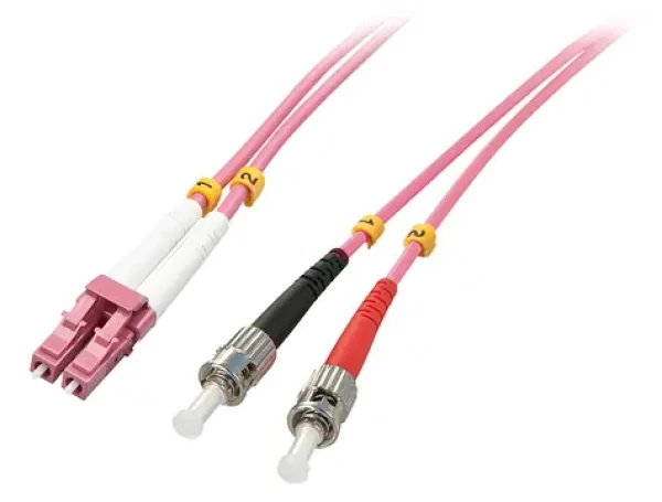 Lindy LC-ST ružová / Optický patch kábel / Multimode OM4 / Duplexný / 50/125 µm / 3 m (46352)