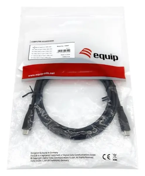 Equip čierna / Kábel / USB-C - USB-C / 2 m / USB 2.0 / 3 A (128887)
