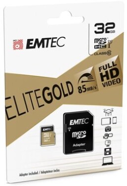 EMTEC Elite Gold micro SDHC karta 32GB + adaptér SD / Class 10 / čtení: 90MBs / zápis: 20MBs / vhodné pro FullHD (ECMSDM32GHC10GP)