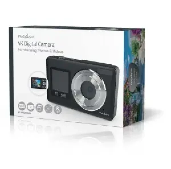 Nedis Digitálny fotoaparát s duálnym displejom čierna / Fotoaparát / 48 Mpx / 4K / 5 Mpx CMOS / 18x zoom (PCAM2530BK)