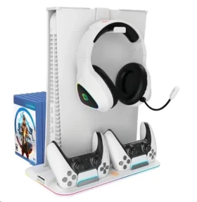 Canyon CND-CSPS5W biela multifunkčný chladiaci stojan pre PS5 nabíjanie 2 PS5 ovládačov / RGB podsvietenie (CND-CSPS5W)