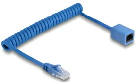 DeLock RJ45 špirálový kábel modrý / Sieťový kábel / Cat.6 UTP / 0,6-1,2 m (90365)