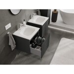MEXEN/S - Rivel kúpeľňová skrinka 50 cm s umývadlom Vela, 1 šuplík, reliéf, grafit mat/biela mat 91A20-05047-1-BF66-W23M01