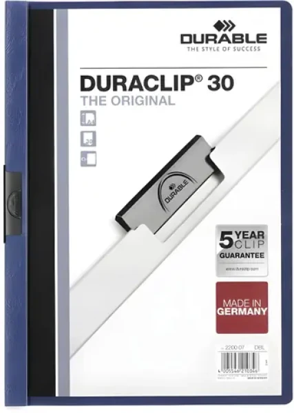 Durable DURACLIP tmavo modrá / Rýchloviazač / A4 / 30 listov (2200-07)