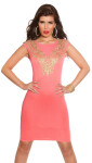 Sexy KouCla sheath dress with golden lace CORAL