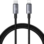 USAMS SJ662 čierna / Dátový kábel / Lightning - USB-C / 30W rýchlonabíjanie / 1,2 m / Nylonové opletenie (SJ662USB01)