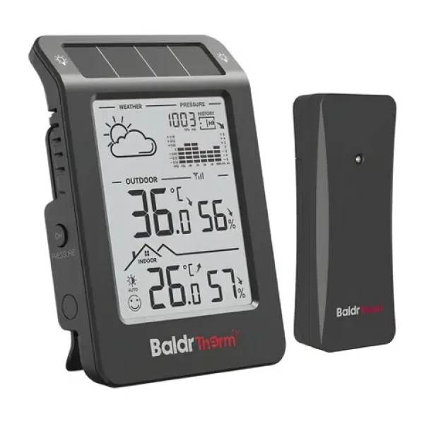 RainPoint BALDRTHERM B0596WT2H2P-V1 čierna / Meteostanica / vonkajšie čidlo / solárne napájanie / dosah 100 m / IP54 (B0596WT2H2P-V1 Black)