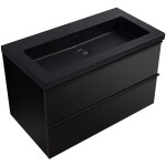 CERANO - Kúpeľňová skrinka Velora - čierna matná, úchytka čierna + umývadlo z lit. mramoru Ovo - čierna matná - 80,5x58x46,5 CER-979957