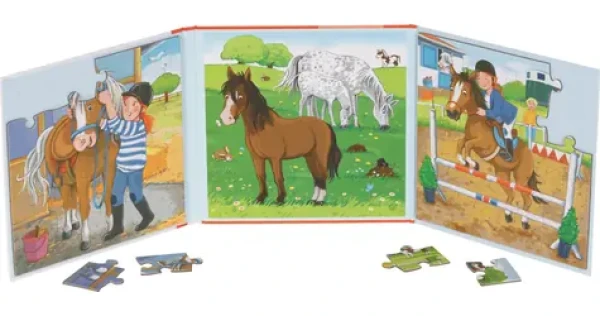 GOKI Magnetická puzzle kniha Jazdecká stajňa 2x20 dielikov