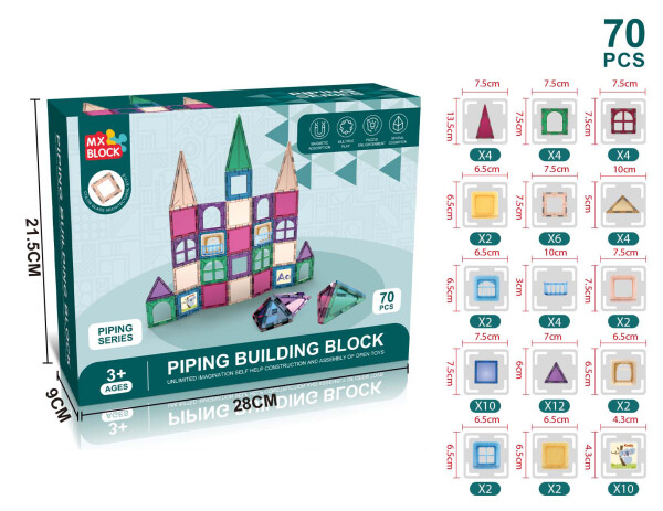 Mamido Mamido Magnetická stavebnica Piping building blocks 70 dielikov