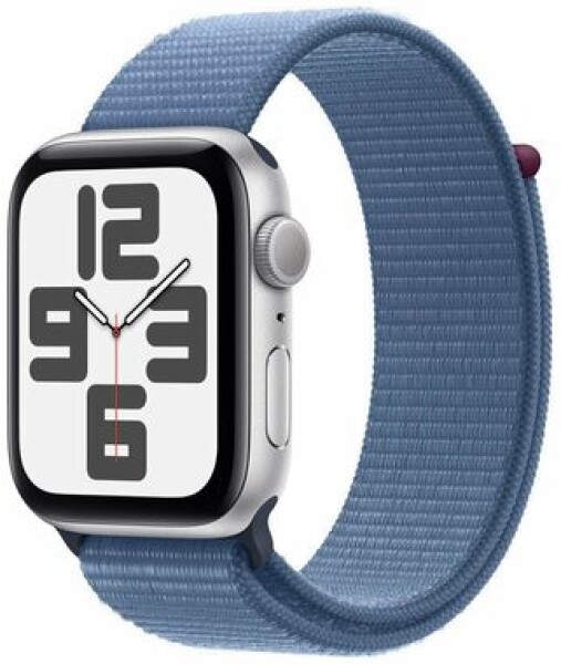 Apple Watch SE (2023) GPS 44mm Strieborné hliníkové telo - Modrý prevliekací remienok / 140-245 mm (MREF3QC/A)