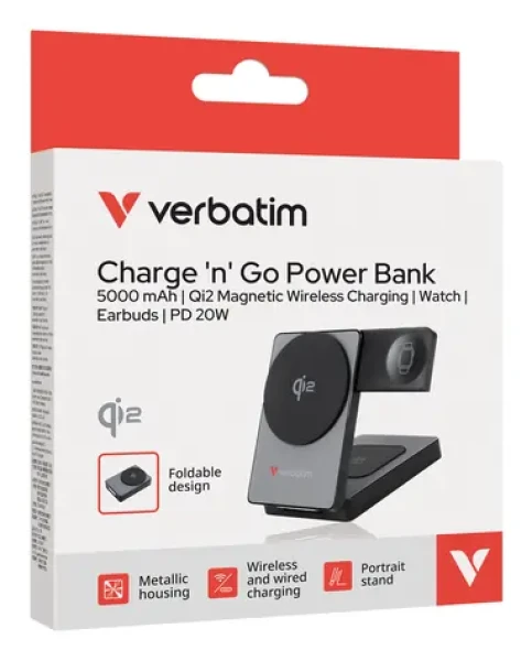 Verbatim Foldable 3-in-1 šedá / Magnetická bezdrôtová powerbanka / 5000 mAh / USB-C / rýchle nabíjanie (32294)