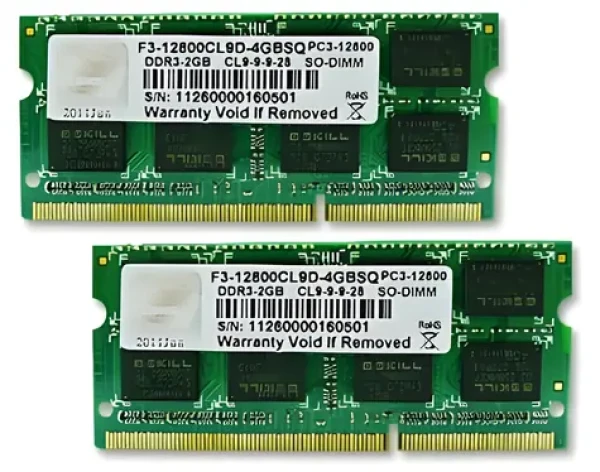 G.Skill SQ 4GB Kit 2×2GB / Operačná pamäť / DDR3 SO-DIMM / 1600 MHz / CL9-9-9-28 / 1.5V (F3-12800CL9D-4GBSQ)