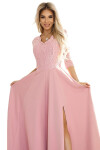 Dámske dlhé čipkované šaty 309-13 AMBER powder pink - Numoco XXL