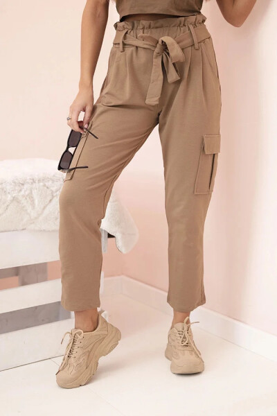 Dámske nákladné nohavice s vysokým pásom camel UNI