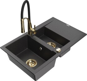 MEXEN/S - Gaspar granitový drez 1.5 s odkvapkávačom vrátane batérie Aster, čierna kropenatá 6507-76-73450-57-G