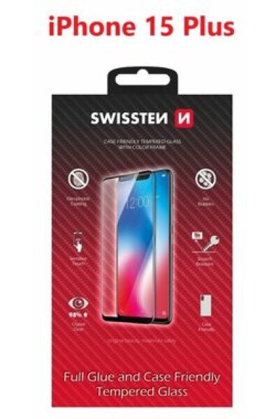 Swissten FULL GLUE COLOR FRAME CASE FRIENDLY sklo pre Apple iPhone 15 PLUS čierna (54501843)