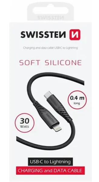 Swissten SOFT SILICONE dátový kábel USB-C - Lightning 0.4m čierna (71506517)