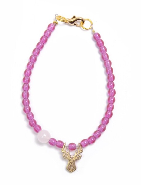 Deers Fialový korálkový mini náramok s ruženínom