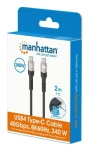 Manhattan nabíjací kábel USB-C - USB-C 2 m čierny / Kábel / USB4 / 240 W PD 3.1 / 40 Gbit/s / Thunderbolt 4 (356381)