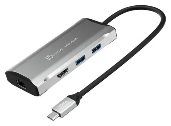 J5Create 4K60 Elite Travel Dock sivá / Dokovacia stanica / USB-C 10Gbps / HDMI 4K60Hz / RJ-45 / 2x USB-A + 1x USB-C (JCD392-N)