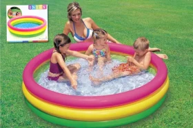 INTEX Detský nafukovací bazén 114 x 25 cm / Bazén / 3 nafukovacie kruhy / PVC dno / 131 l