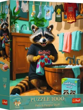 Trefl Puzzle Premium PLUS Pets People Stuff: Mýval na Deň prania
